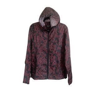Sunrise Kingdom Red Black Floral Waterproof Hooded Windbreaker Women's Small